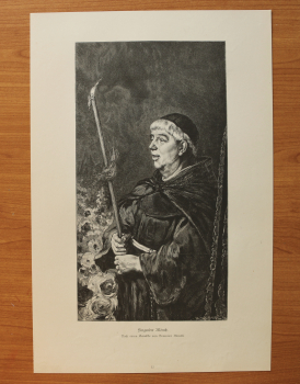 Wood Engraving singing Monk 1881 after painting by Domenico Morelli Art Artist